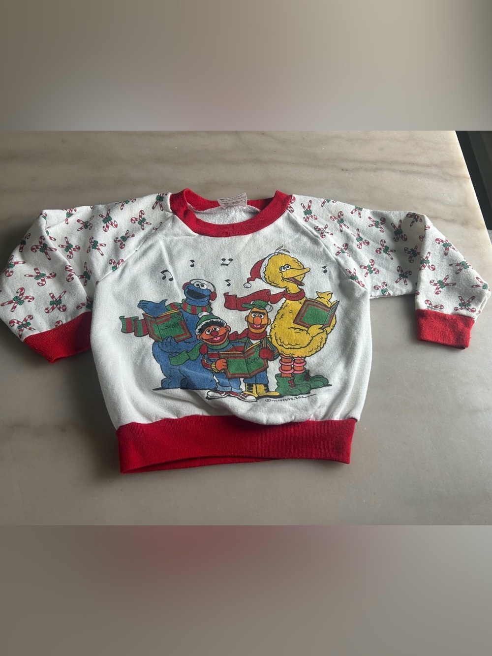 Vintage 80s Sesame Street Christmas Sweatshirt JCPenney Muppets Toddler M 4/5